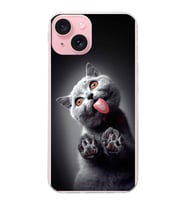 PrintiFy Apple  iPhone 15 Plus ile Uyumlu 1mm Slim Fit Kedi 2 050c Baskılı Şeffaf  Kılıf