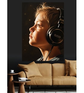 Kulaklıklı Çocuk Müzik Dinliyor Dekoratif Kanvas - Mdf Ahşap Tablo