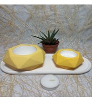 Altıgen Desenli Tabaklı Sukulent Saksı ve Mumluk Çiçeklik Set Beyaz (Sarı)
