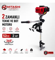 Mitashi Pro 52CC 2 Zamanlı Benzinli Tekne Motoru 360° Döner Başlık Hafif ve Güçlü Dıştan Takma Bot Motoru