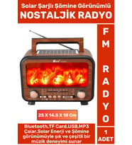 Dekoratif Hediyelik Solar Şarjlı Bluetooth Wireless USB TF Card FM Şömine Görünümlü Nostaljik Radyo
