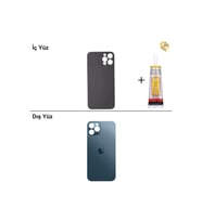 iPhone 12 pro Mavi Arka Kapak Arka Cam Batarya Kapağı Lazer Kesim Kapak Pil Kapağı + B-7000 Yapıştırıcı