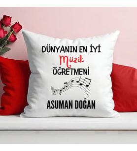 Dünyanın En İyi Müzik Öğretmeni Baskılı Elyaf Dolgulu Saten Hediye Yastık