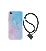Iphone Xr Uyumlu Kılıf Desenli Silikon Boyun Askılı Pink Blue Abstract 1385