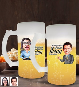 BK Gift Kişiye Özel Erkek ve Kadın Kolay Yetişmiyor Karikatürlü 2’li Cam Bira Bardağı 50cl-2 (Beyaz)