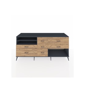 Kronos Konsol 2 Raflı 7 Çekmeceli  220x59x99 Antrasit-Antrasit/Çam