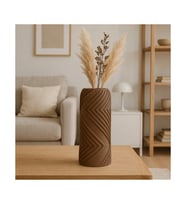 Alvera Vector Vazo – 3D Baskı Geometrik Çizgili Dekoratif Vazo-Kahverengi