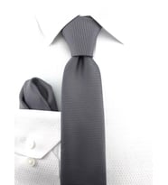 PİERRONİ Gri Oxford Desen Mendilli Kravat