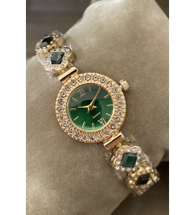Garantili Zirkon Taşlı Minimal Metal Kordon Altın Gold Yeşil Renk Kadın Kol Saati Zarif Sevdiklerinize Aileye Hanıma Eşe Sevgiliye Anneye Halaya Ablaya Teyzeye Kız Kardeşe Hediye Yılbaşı Doğum Günü Hediyesi