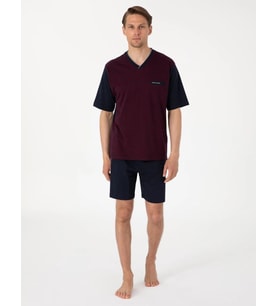 Pierre Cardin Erkek Bordo Jakarlı Kısa Kol Şortlu & Uzun 3'lü Özel Kutulu Pijama Takım