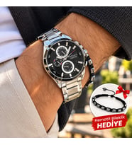 Ferrucci Fonksiyonları Aktif Gümüş Renk Çelik Erkek Kol Saati+Hematit Bileklik Hediyeli