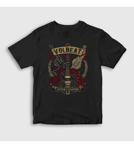 Presmono Unisex Çocuk Siyah Guitar Gangsters Volbeat T-Shirt 542998tt