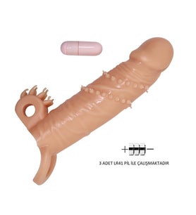 LilituShop 4 cm Dolgu Uzatmalı Titreşimli Penis Kılıfı Prezervatif Vibratör - Connor