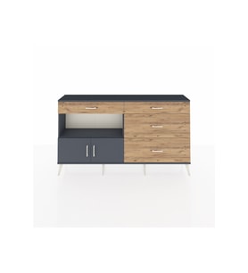 Arges Konsol Tek Raflı 4 Çekmeceli 2 Kapaklı 176x30x99 Antrasit-Antrasit/Çam
