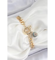 Pirinç Nazar Model Zirkon Taşlı Gold Renk VİP Seri Kadın Bileklik