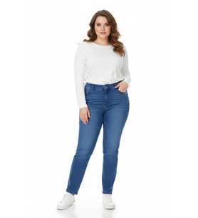 Kadın Bilek Jeans Pantolon Kemer Lastikli Düğmeli BGL-ST05057 (Mavi)