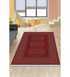 Bordo Yöresel Dokuma Pamuk Tabanlı Kaymaz Kilim KLM337
