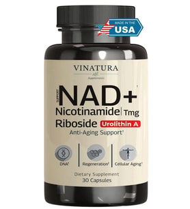 VINATURA NAD Nicotinamide Riboside Resveratrol with Urolithin A and TMG - Advanced NAD+ for Women  Men, Supports Anti-Aging - 30 Vegan Capsul (Renksiz)