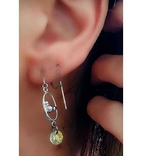İtalyan tasarımı swarovski taşlı gümüş zincir tek küpe