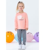 Breeze Kız Çocuk Taytlı Takım Parfüm Şişesi Nakış Baskılı Güpürlü Kalpli 1.5-5 Yaş, Somon