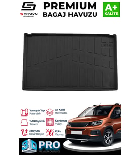 S-Dizayn Peugeot Rifter Seperatörlü 3D Pro Bagaj Havuzu 2019 Üzeri A+ Kalite