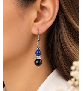 Siyah Akik ve Lapis Lazuli Taşlı Çelik Sallantılı Küpe