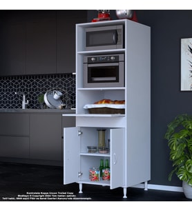 Modilayn ELİT SİLVA 59,6 x 192,2 x 56 cm 3 Kapaklı Ankastre Fırın ve Mutfak Dolabı