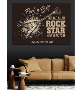 Rock'N Roll Rock Star Elektrogitar Afişi Dekoratif Kanvas - Mdf Ahşap Tablo