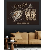Rock'N Roll Rock Star Elektrogitar Afişi Dekoratif Kanvas - Mdf Ahşap Tablo
