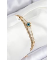 316L Çelik Nazar Boncuk Model Burgu Zincir Gold Renk Kadın Bileklik 5886 - SSSSSS6894-6031