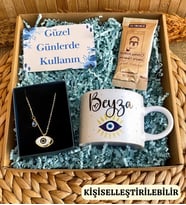 Kişiye Özel İsimli Nazar Göz Figürlü Çelik Kolye Fincan Hediye Kutusu