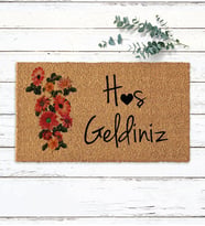 Çiçek Demeti Hoş Geldiniz Yazılı Kapı Paspası