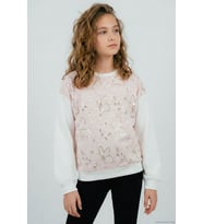 Breeze Kız Çocuk Sweatshirt Pullu Kelebek İşlemeli Tülü Çiçek Detaylı 8-12 Yaş, Pembe