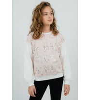 Breeze Kız Çocuk Sweatshirt Pullu Kelebek İşlemeli Tülü Çiçek Detaylı 8-12 Yaş, Pembe