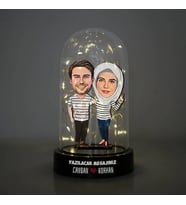 Mükemmel Sevgililer Karikatürlü Işıklı Fanus Biblo