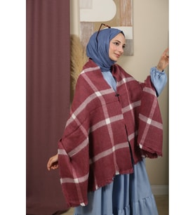 Çift Taraflı Çizgili Kışlık Omuz Şalı (Bordo)