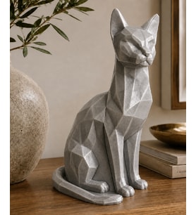 El Yapımı Kübik Kedi Heykeli Dekoratif El Yapımı Heykel Biblo 23 Cm El Yapımı