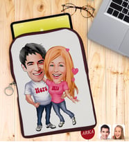 BK Gift Kişiye Özel Sevgililer Karikatürlü Taşınabilir Koruyucu Tablet Kılıfı & Organizer Çanta - Bordo-5