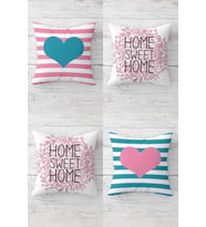 Kalp Ve Home Sweet Home Yazılı Gizli Fermuarlı Kırlent Kılıfı Koltuk Yastık Kılıfı Takım(4adet) (Pembe)
