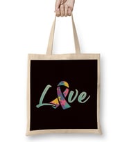 Love Autism Ribbon Autistic Awareness Support Special Needs Bez Çanta Uzun Saplı