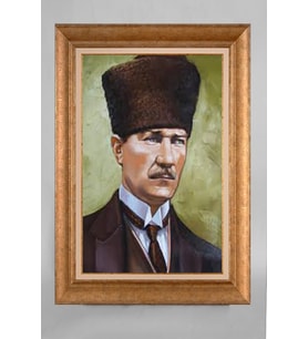 Altın Varaklı Paspartulu Çerçeveli Atatürk Tablo sd95