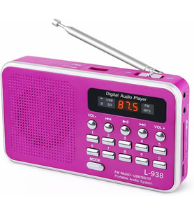 Şarjlı Taşınabilir FM Radyo Dijital Ekranlı USB/TF/SD/AUX Destekli BL-5C Bataryalı Cep Radyosu (Macenta)