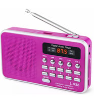 Şarjlı Taşınabilir FM Radyo Dijital Ekranlı USB/TF/SD/AUX Destekli BL-5C Bataryalı Cep Radyosu (Macenta)