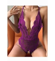 Dantelli Özel Bölgesi Açık Babydoll (Mor)