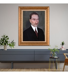 Altın Paspartulu Atatürk  Çerçeveli Tablo C912 (Gold)