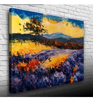 Mavi ve Sarı Tonlarda Gündoğumu Manzara Kanvas Tablo 50 x 70