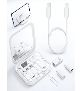Aynalı, Standlı 8 in 1 Çok işlevli Type-C, USB, Micro Lighting Port, Seyahat Seti Çevirici (Beyaz)