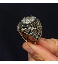 Oval Beyaz Zirkon Taşlı 925 Gümüş Erkek Yüzük