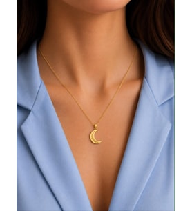 Kişiye Özel 925 Ayar Gümüş Tasarım Hilal Model Kolye (Gold)