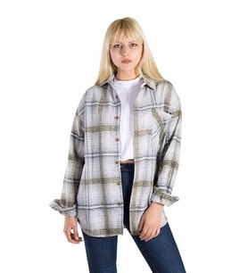 Kadın Sarı Ekoseli Tek Cepli Oversize Oduncu Gömlek 21K-4300618-3